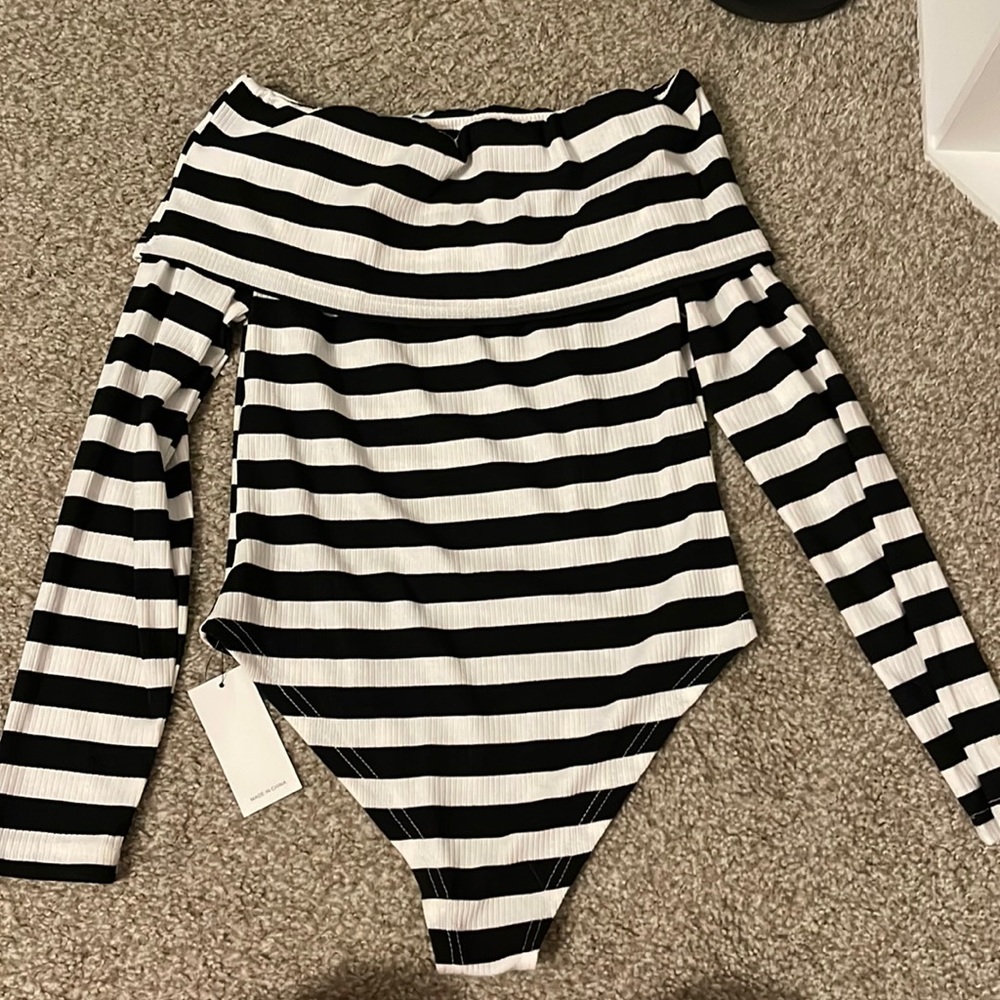 Women’s Black & White Striped Body Suit